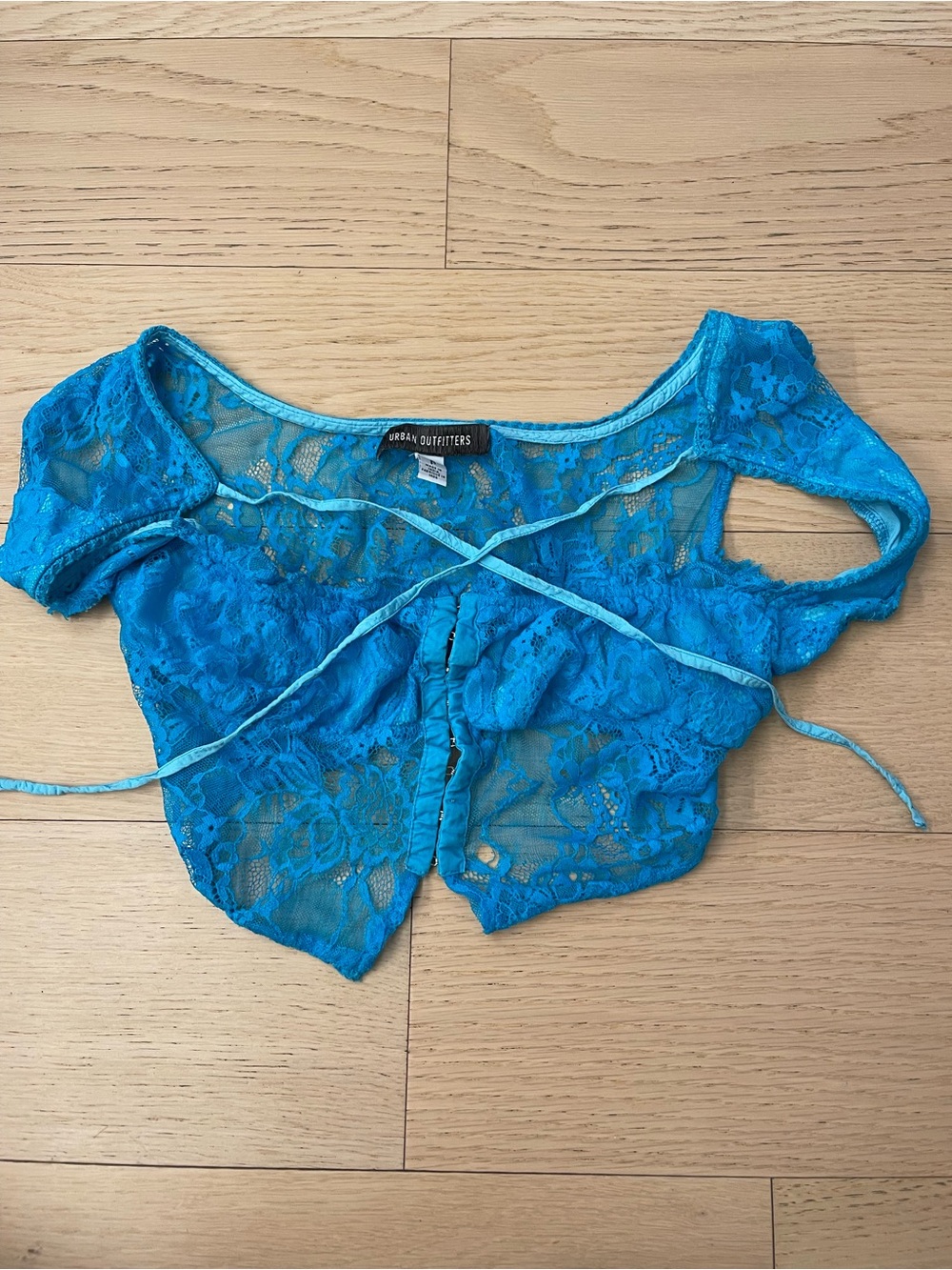 Urban Outfitters Teal Lace Crop Top with Tie Front